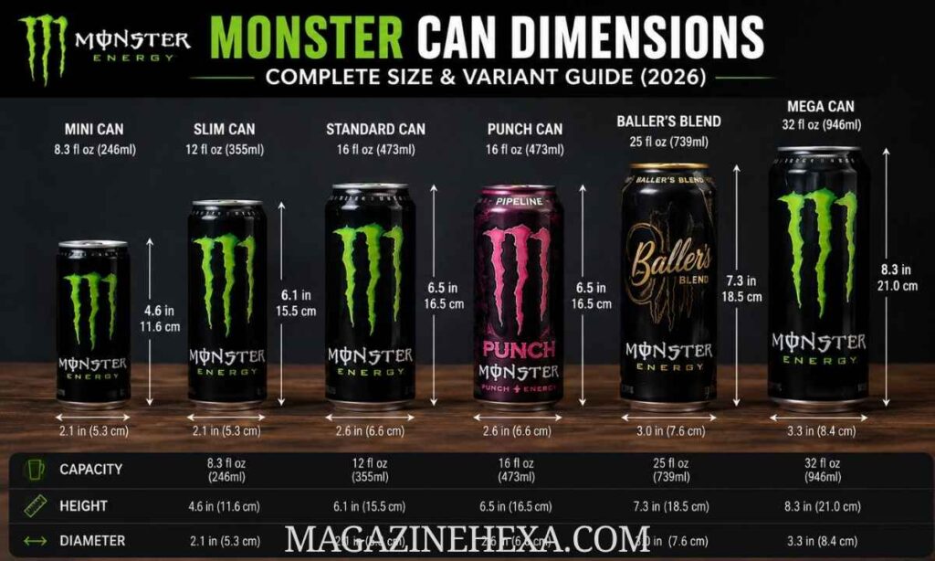 Monster Can Dimensions Complete Size & Variant Guide (2026)